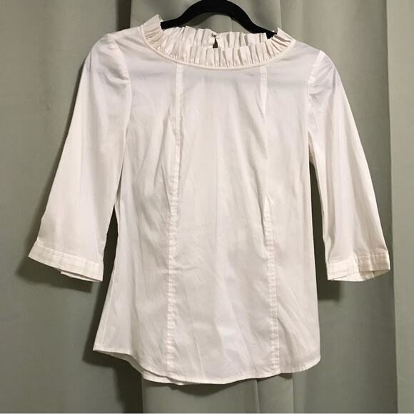 Trina Turk Ivory Ruffle Neckline 3/4 Length Blouse - Picture 1 of 4